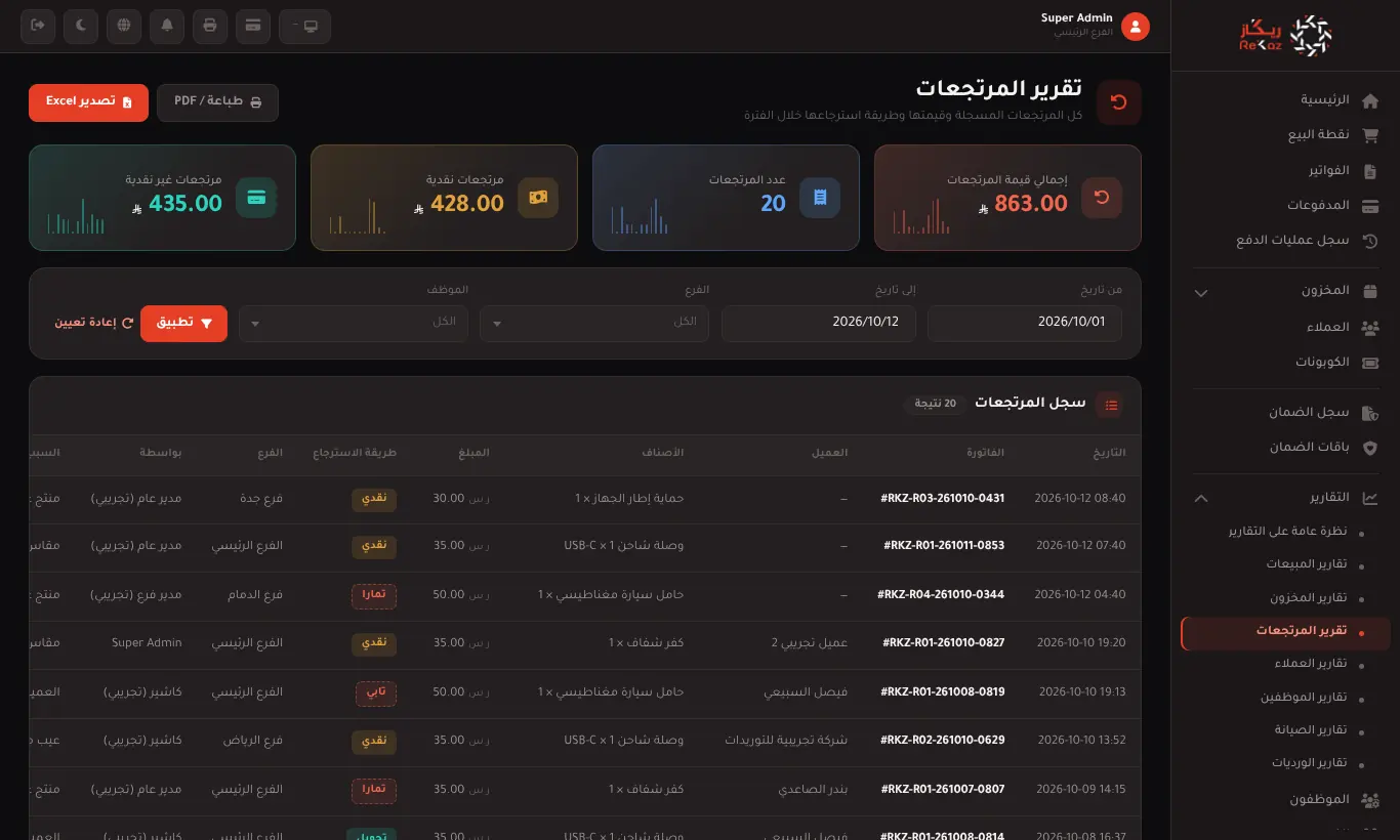 تقرير المرتجعات